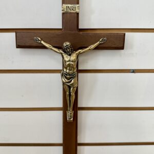 Cruz de Parede em Madeira e Metal Dourado - 48cm