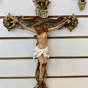 Cruz de Parede em Resina Trabalhada Dourada - 50cm
